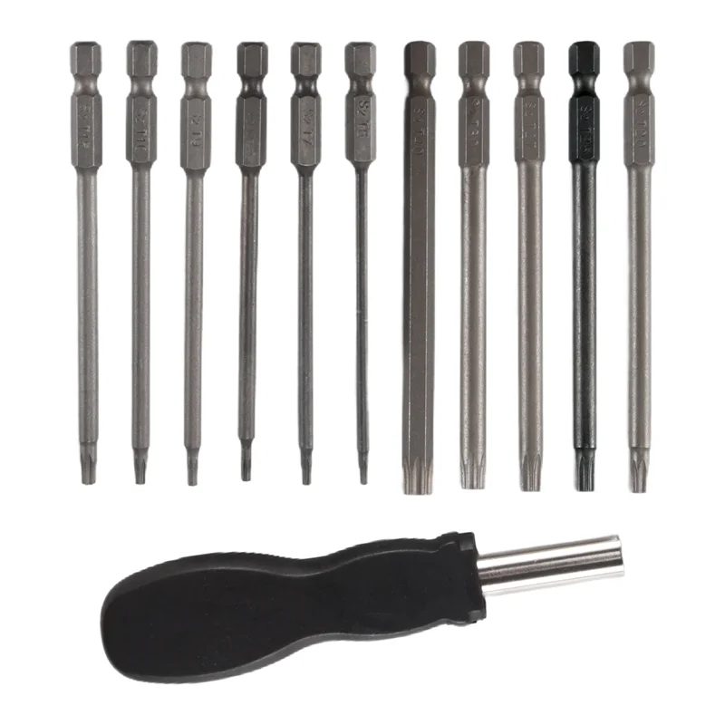 MAKE-11 Pack 75Mm Torx Schroevendraaier Bit Set 1/4 Inch Hex Shank T6-T40 Ster Schroevendraaier Tool Kit Met 1 Pack Handvat