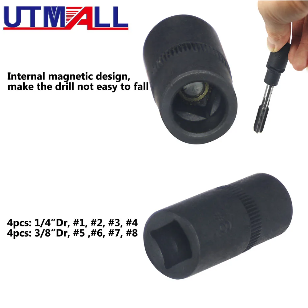 8-teiliges Gewindebohrer-Steckschlüsselsatz, 3/8 Zoll D und 1/4 Zoll D-Halter, magnetische quadratische Steckschlüsseleinsätze, ideal für enge Räume