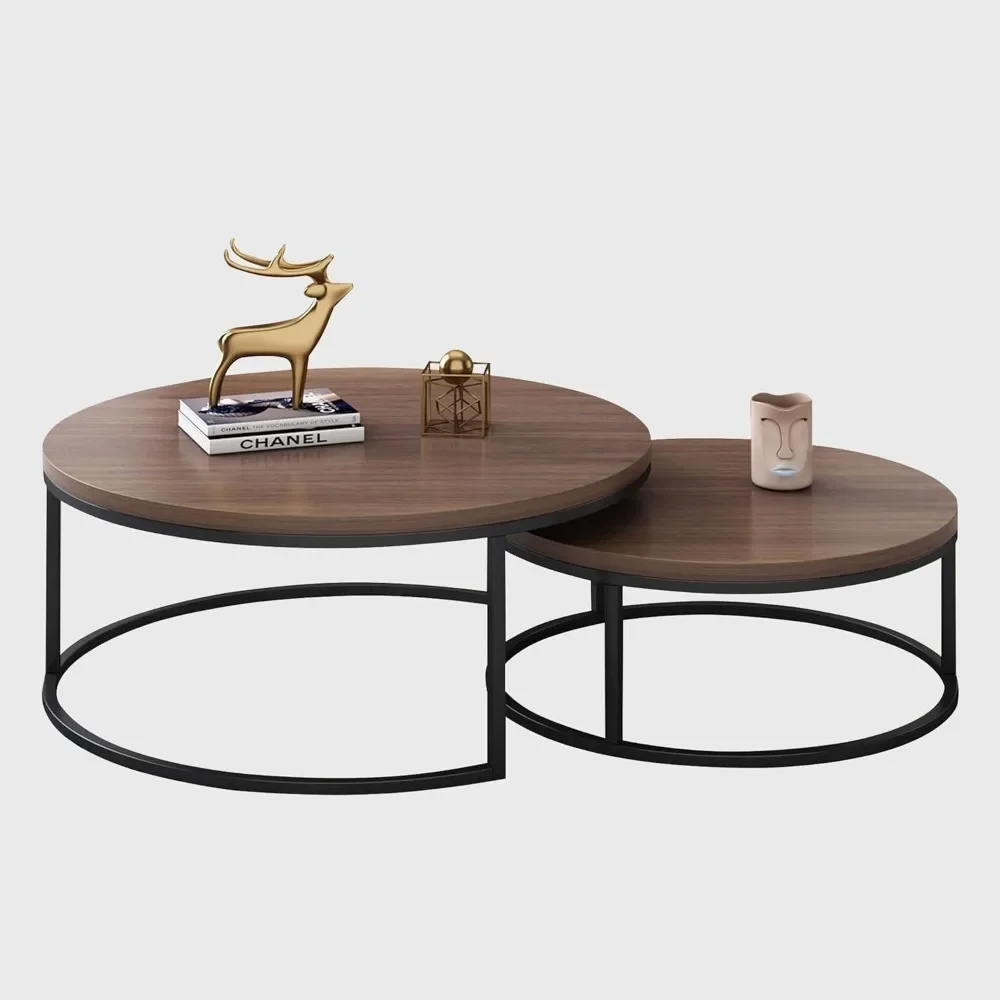 Round Coffee Table Set of 2, Modern Small Coffee Table Sofa Table  for Living Room, Office Desk, Balcony, Wood Desktop