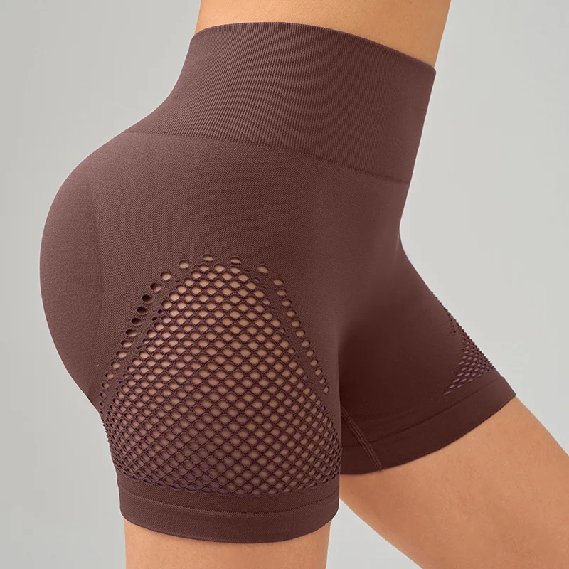 Nahtlose Hohl Yoga Shorts Sommer Hohe Taille Pfirsich Hüfte Fitness Leggings frauen Stretch Sport Eng Anliegende Drei Viertel Hose