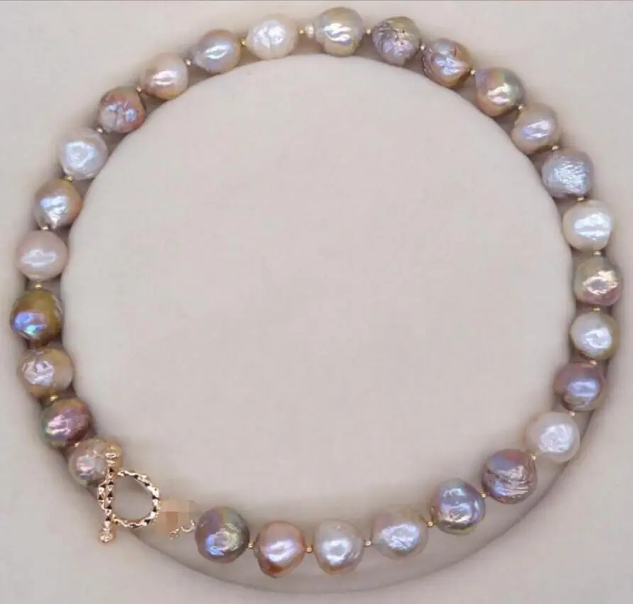 

baroque 18inch AAA 11-12MM SOUTH SEA NATURAL multicolor PEARL NECKLACE CLASP