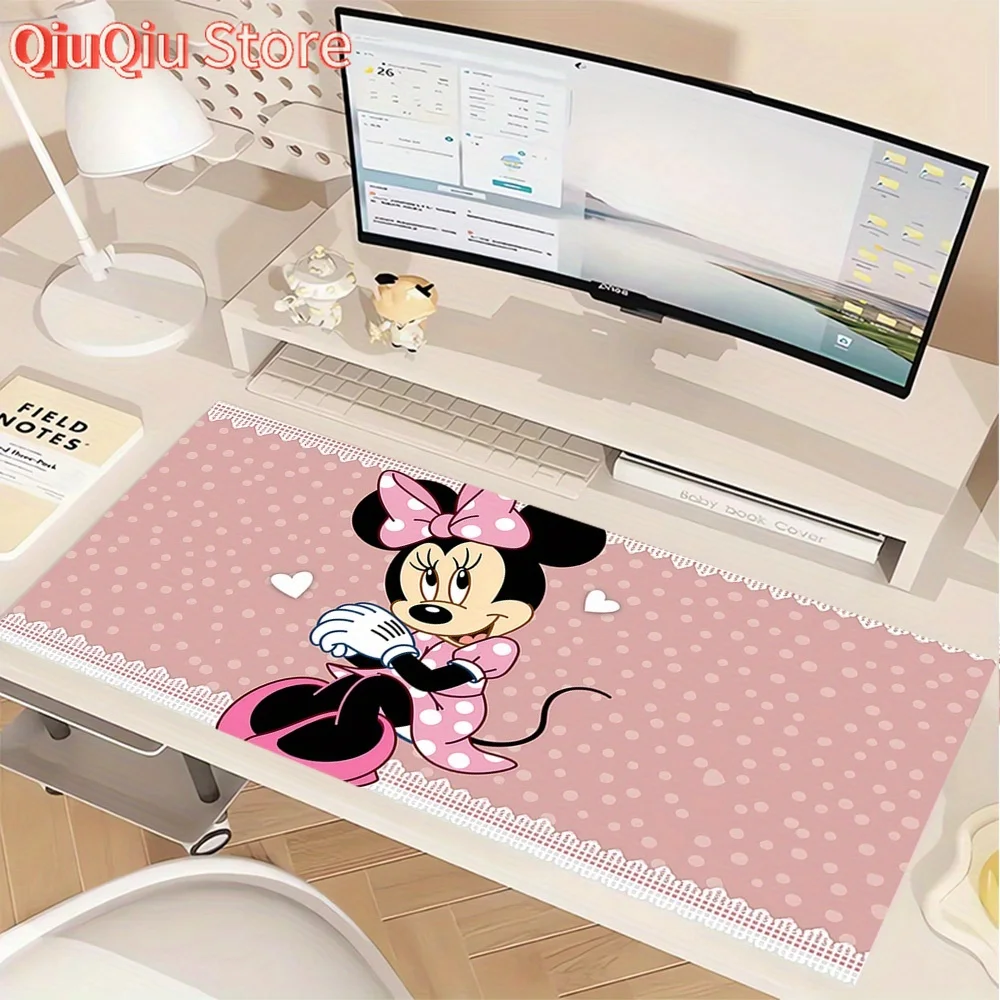 

[Thickness (2mm)] Cute Minnie Mouse Pink Polka Dot Desk Pad - Non-Slip Rubber Gaming Mouse Mat for Office & Game Room - Ideal Gi