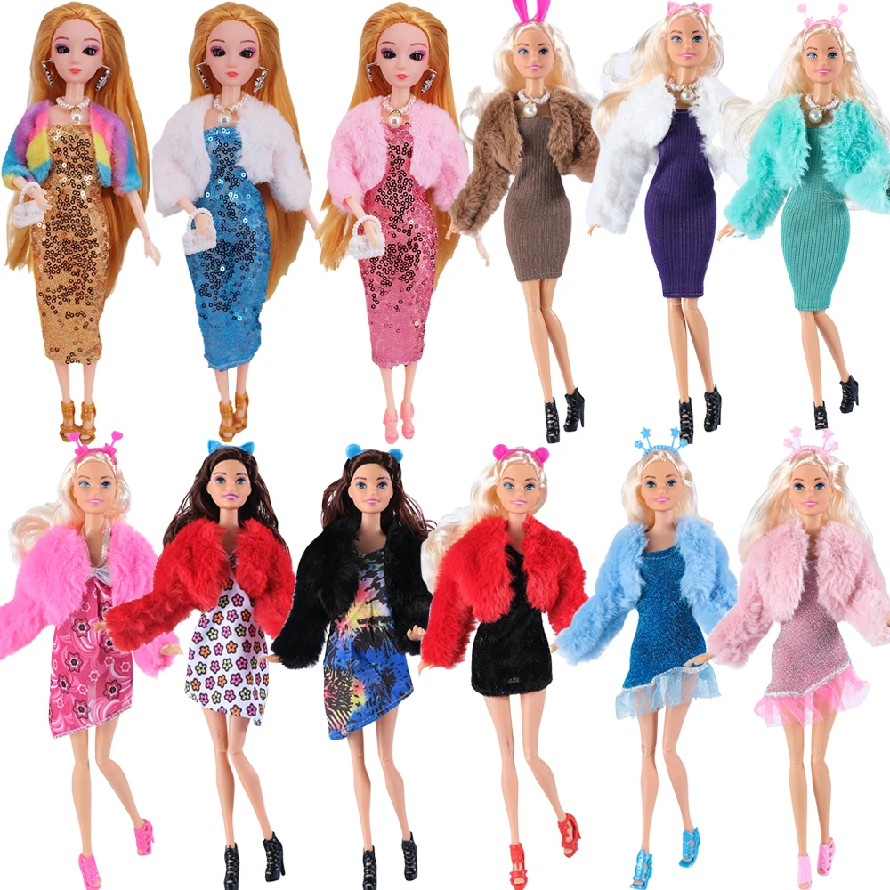 Multi-Style Doll Clothes Pretty Dresses Accessories Plush Coat Daily Set For 30CM&11.8Inch&1/6 BJD Doll,Girl Festival Gifts Toys