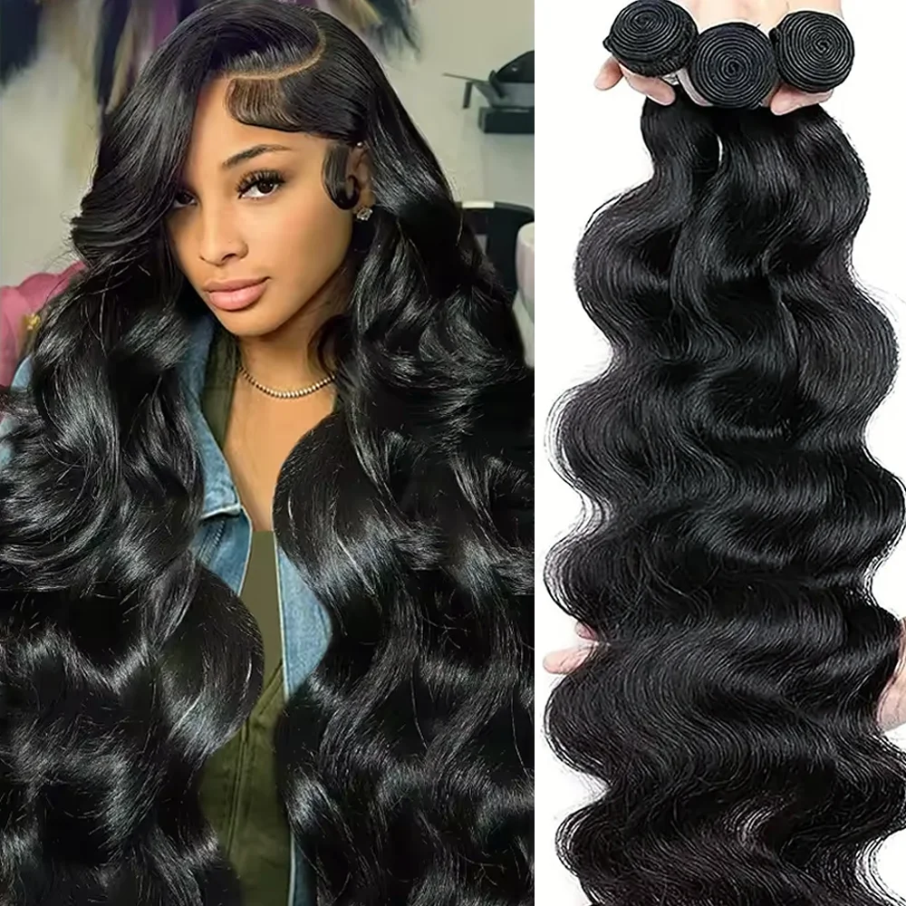 

Наборы натуральных бразильских волос Body Wave, 1/3/4 шт., натуральный черный цвет, для женщин, 20, 30, 40 дюймов.