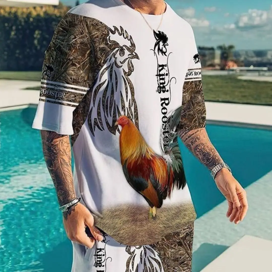 Summer Men Casual Tracksuit Retro Style O Neck Oversized Fashion 3D Printed T Shirts Men Tshirt+Shorts Clothing 2 Piece Sets