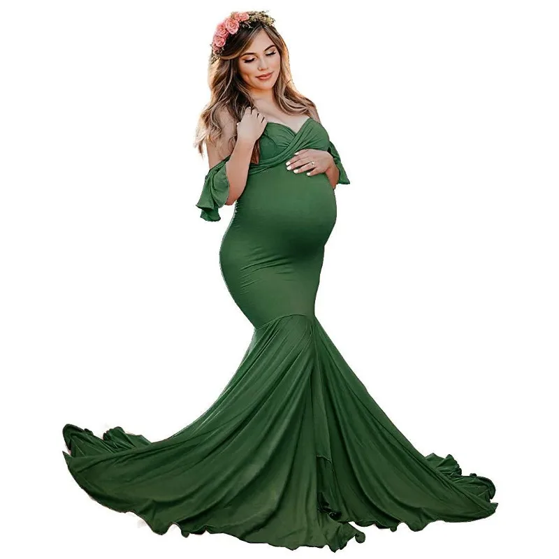 

Beautiful Silk Cotton Maternity Long Dress with Ruffle Sleeves Cross V-Neck Elevate Your Photography Experience