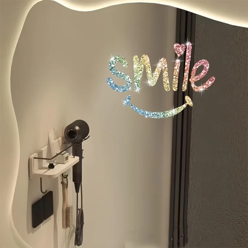 

Smile Letter Glitter Vinyl Stickers, Waterproof Silver Shiny Decals for Car, Laptop and Home Decor
