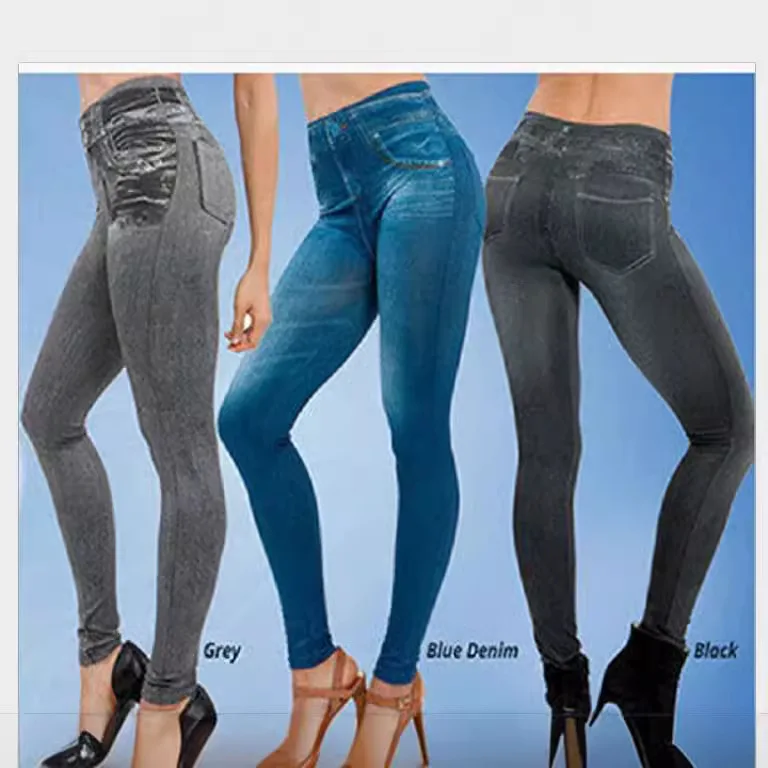 سراويل ضيقة عالية الخصر، سراويل ضيقة من قماش الدنيم الصناعي، سراويل مريحة رفيعة قابلة للتمدد، سراويل غير رسمية لربيع الخريف للنساء مناسبة #3