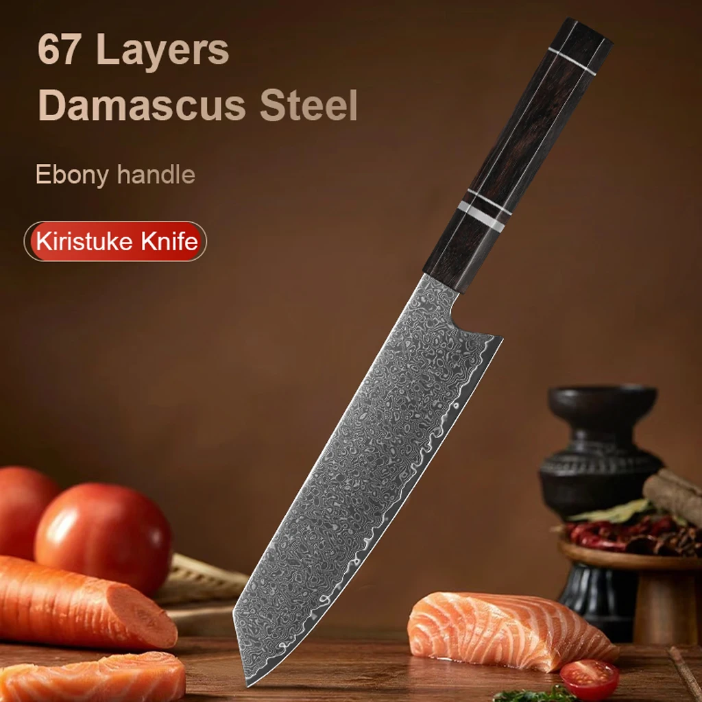 

8 inch Damascus steel kiristuke knife Kitchen Knife Kitchen Vegetable Meat Slicing kitchen knife with Ebony solid wood handle