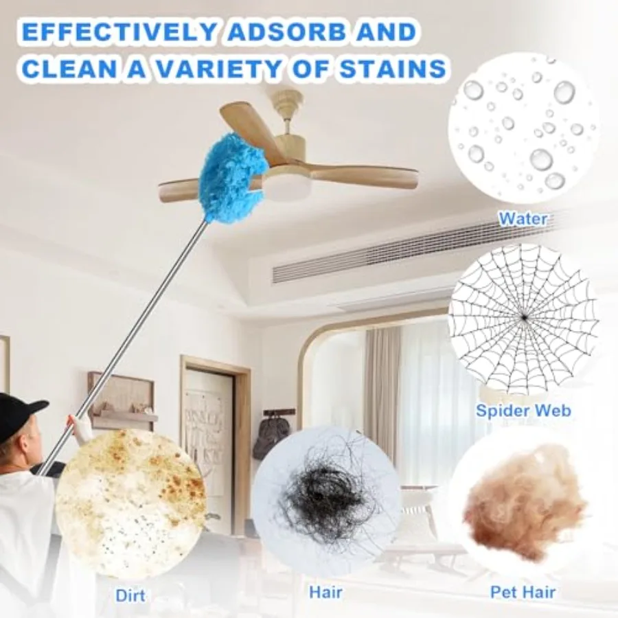 Ceiling Fan Cleaner Duster - Adjustable Duster with Extension Pole, Dusters for Cleaning Fan Blade, Walls and Cobweb Blue - view 4