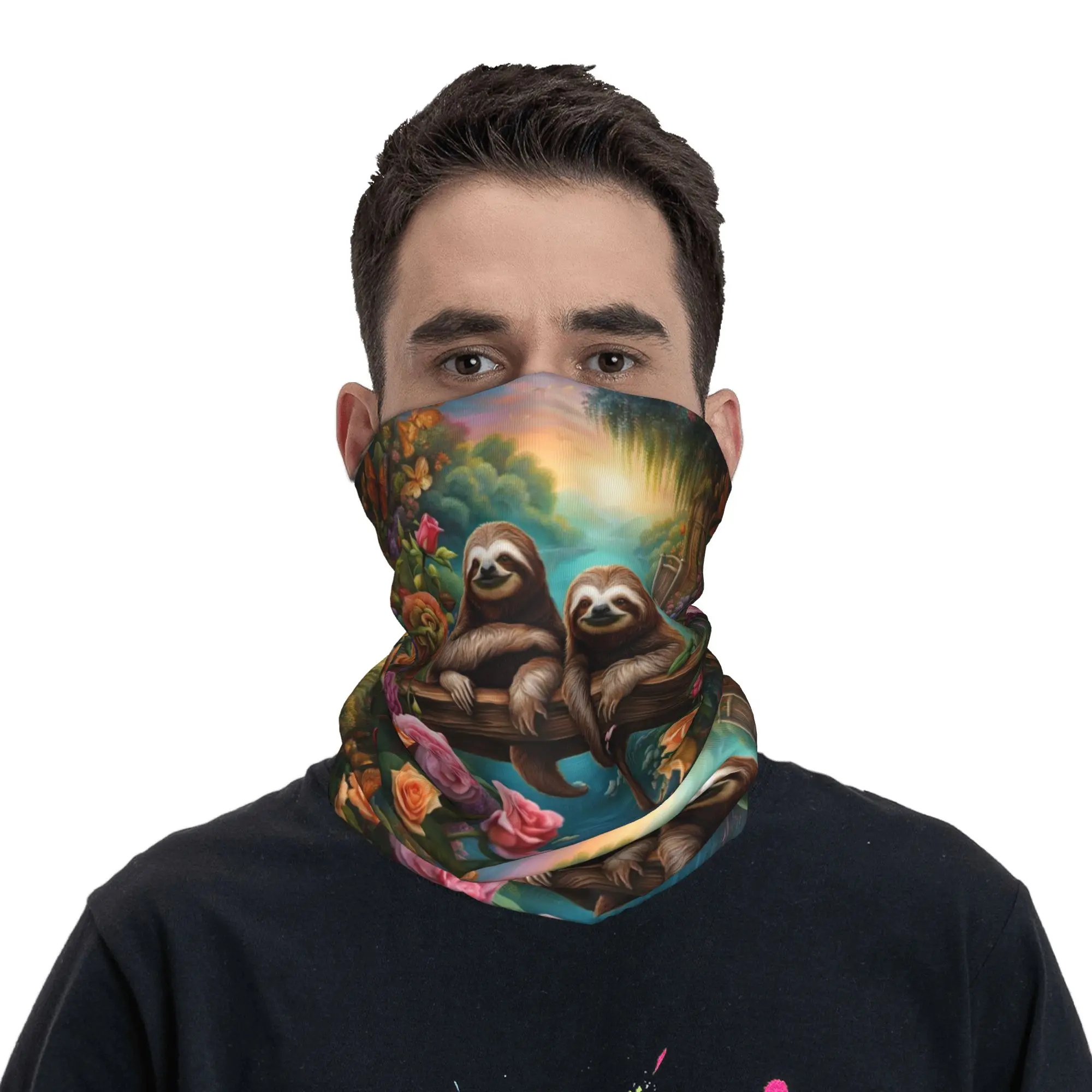 Lovely Sloth Print  Bandana Neck Gaiter Printed Mask Scarf Multi-use Cycling Scarf Outdoor Sports For Men Women Adult Breathable