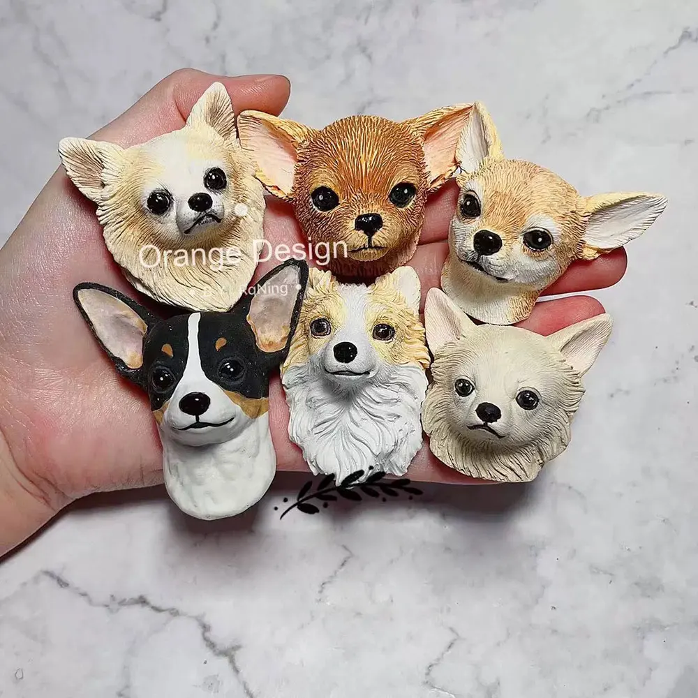 Chihuahua Dog Avatar Silicone Mold Cute Pet Dog Head Gypsum Clay Mold DIY Refrigerator Magnet Car Air Vent Decoration