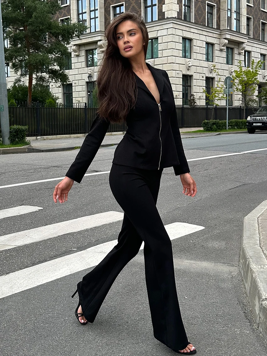 Marthaqiqi Autumn Black Ladies Nightgowns Set Long Sleeve Nightwear Turn-Down Collar Pajamas Pants Casual Female Sleepwear Suit