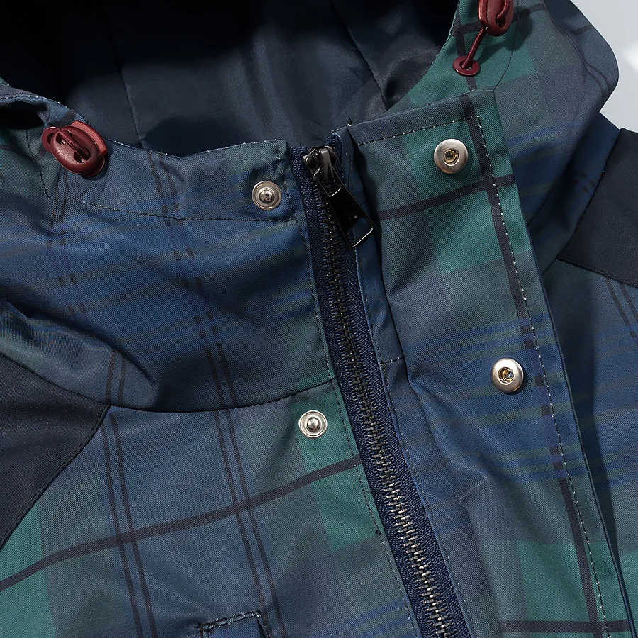 Windbreaker mit Kapuze für Damen, kariert, mit Reißverschluss, Kordelzug in der Taille, lange Ärmel, mit Taschen, marineblau, kurz geschnitten, locker, bequem, weich, schick, Herbst-Windbreaker – Detail 12