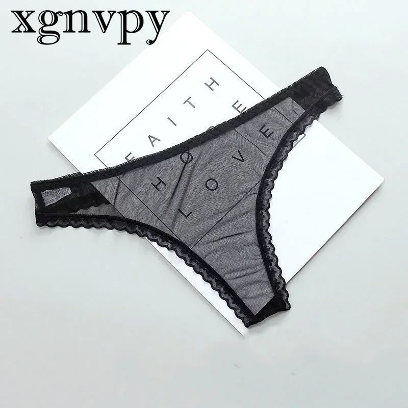 xgnvpy Sexy Transparent Thong Panties Women\'s Lace See Through Crotch Mesh Low-rise Underwear Seamless Briefs Sheer Lingerie