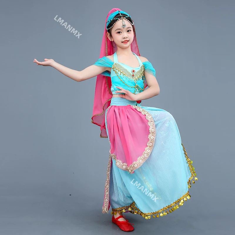 New Children's Xinjiang Flower Exotic Belly Dance Tianzhu Girls' Ethnic Dance Costume