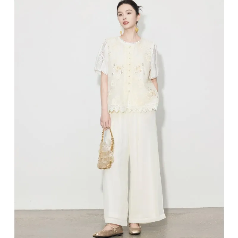 Johnature 새로운 중국어 와이드 레그 하카마 바지 여성 여름 국가 얇은 하이 웨이스트 드레이프 편안한 캐주얼 크로프트 바지