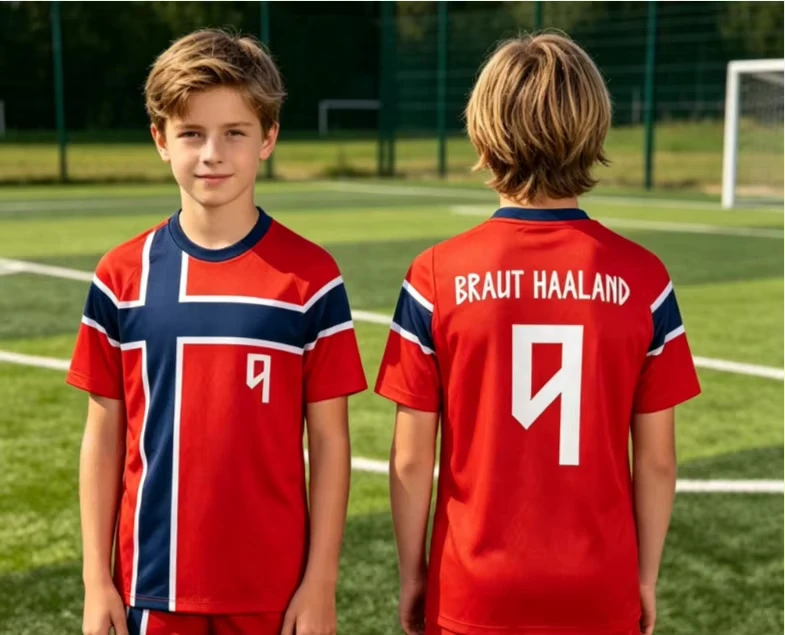 2026 Sommer Jungen HAALAND Nr.9 Fußballtrikot T-Shirt Shorts Set Damen Herren Norwegen Fußball-Fans Shirt Shorts Set Kinder Trainingsanzug Y2k – Detail 4