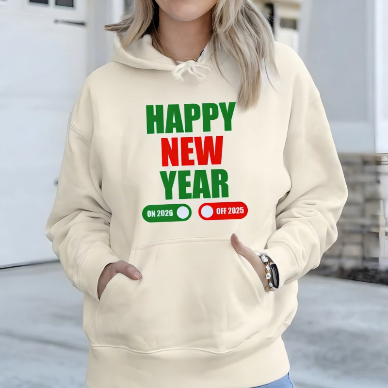 Frohes neues Jahr 2026 Rabatt auf 2025, Kapuzenpullover, bedruckt, lustiges Feier-Geschenk, Erwachsene, Herbst und Winter, warm halten, passende Kapuzenpullover