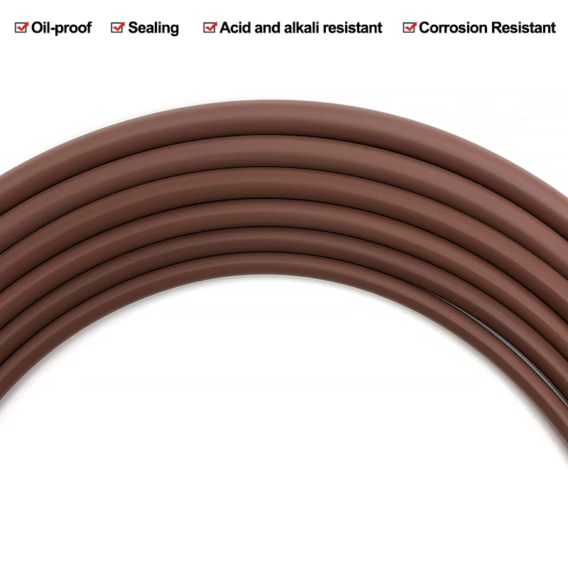 2/3/5M Round FKM Fluorine Rubber Strip Brown Chemical Resist High Temp Oil Fluororubber Cord Seal Gasket Solid Not Foaming