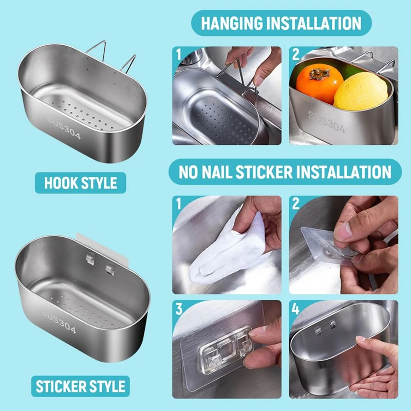 Stainless Steel Drain Basket,Sink Organiser,Stainless Steel Sink Filter Tray,Filter Basket,Drain Rack,Soap Box Organiser