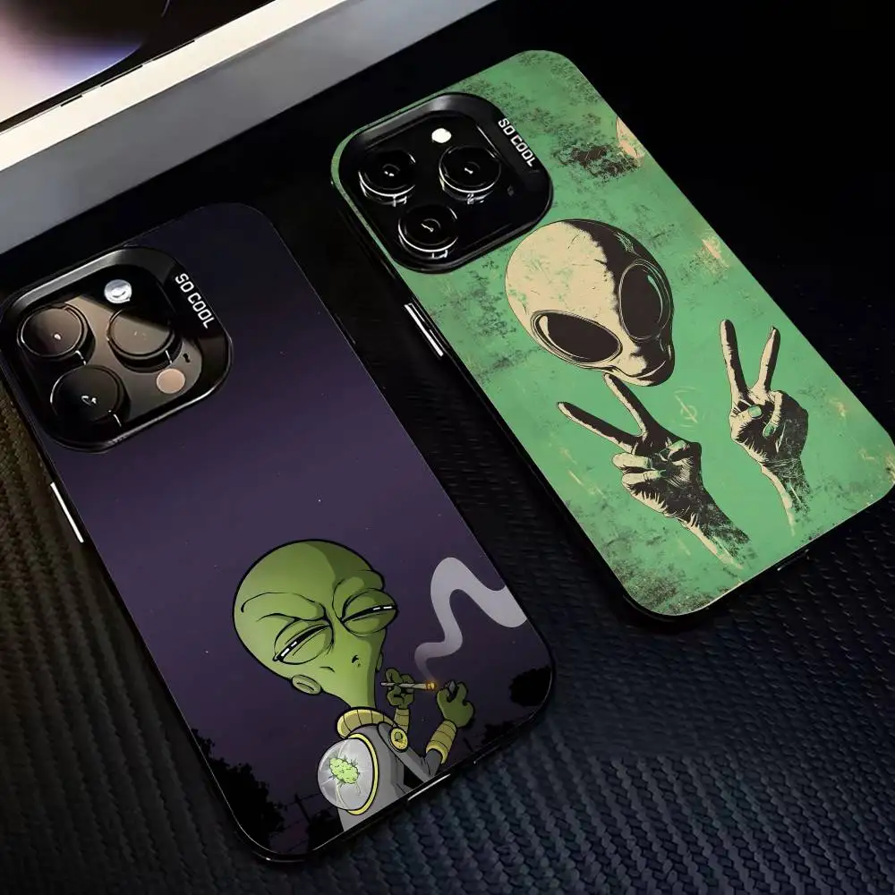 

A-Alien S-Space Phone Case For iPhone17,16,15,14,13,12,11,Pro,MAX Gray Matte Silicone Black Cover