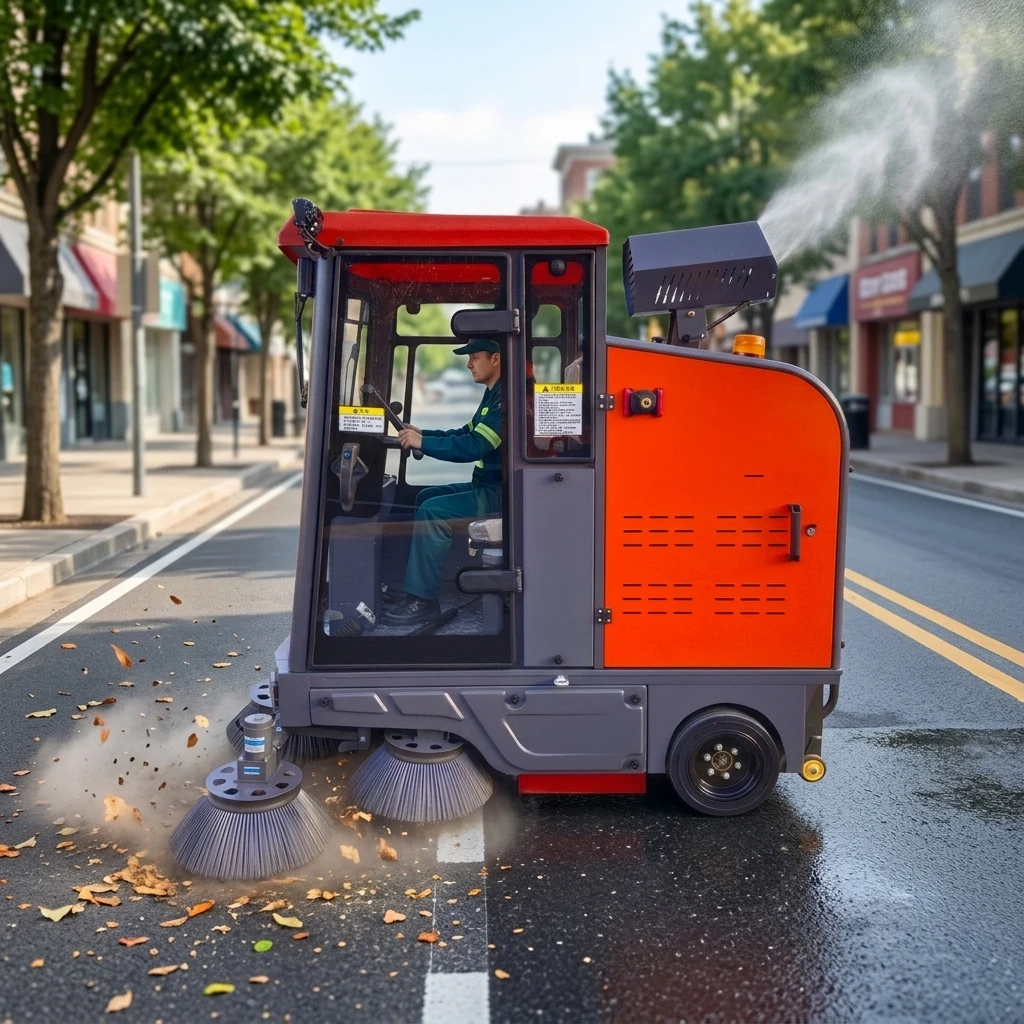 Electric Ride On New High Efficiency Industrial Floor and Street Sweeper with Vacuum System High Pressure Water Gun Spray