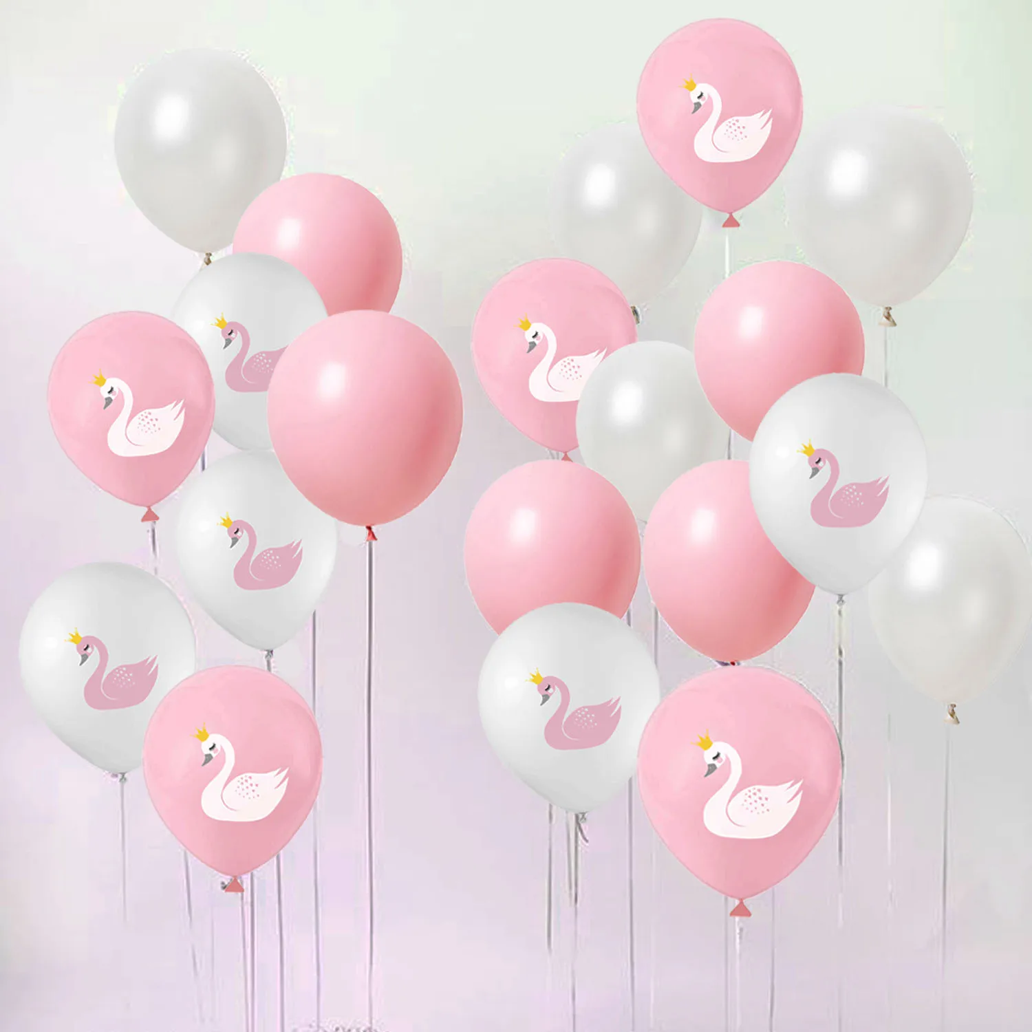 20PCS Swan Princess Balloon, Pink and White Swan Theme Latex Balloons for Wedding Birthday Girl Baby Shower Party Decoration