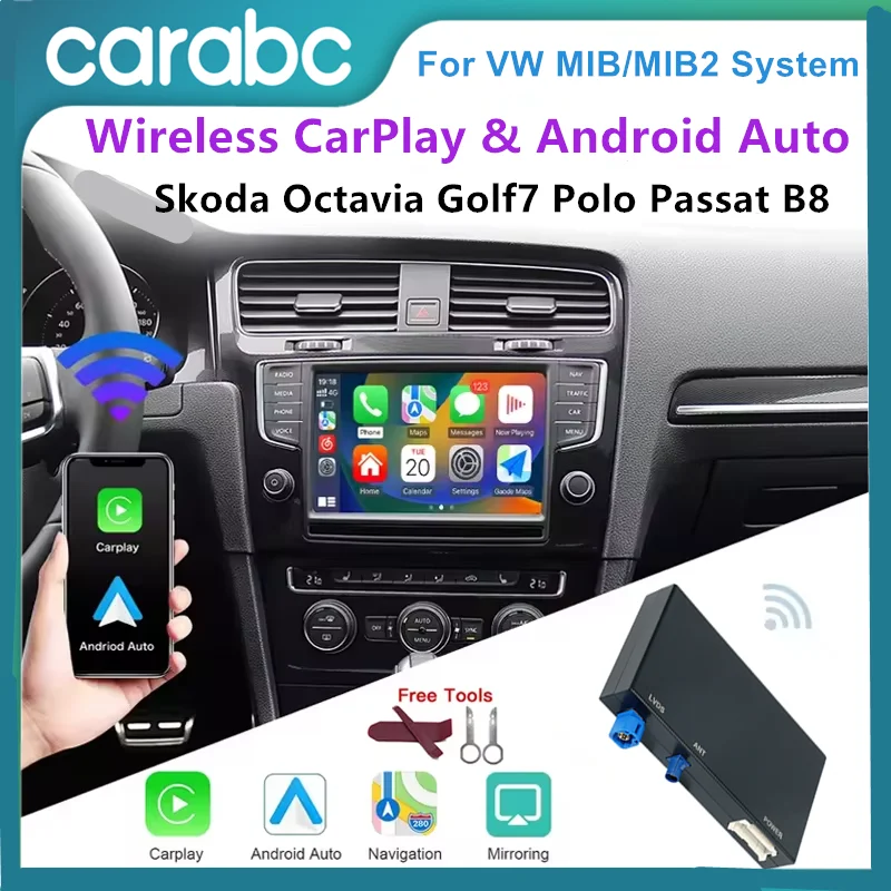 CARABC Wireless Carplay Android Auto Module Airplay AutoLink Mirror For VW Volkswagen MIB Skoda Octavia A5 Polo Golf 7 Passat B8