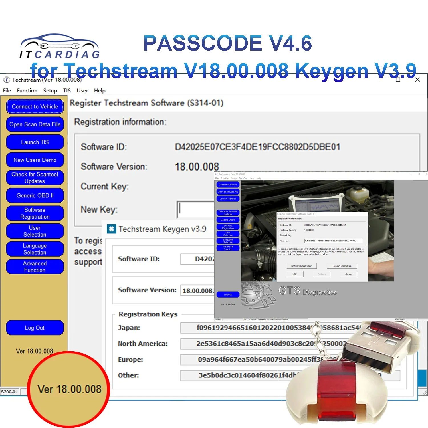 PASSCODE V4.6 V4.5 for Techstream V18.00.008 Software Registration Keygen v3.9 Calculator Smart Code Reset for Toyota/Scion/Lexu