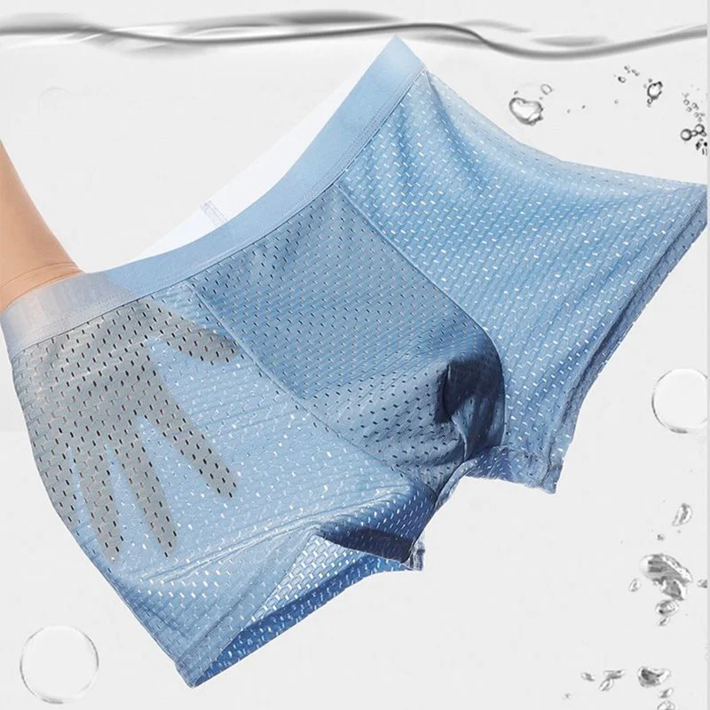 10Pcs/Set Men\'s Underwear Ice Silk Men Boxer Shorts Breathable Mesh Boxershorts Seamless Male Underpants Plus Size 4XL 5XL