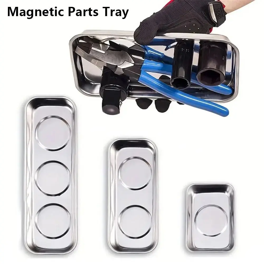 1Pcs Round Square Magnetic Parts Tray Silver Magnet Tool Organizer Multifunctional Stainless Steel Parts Bowl