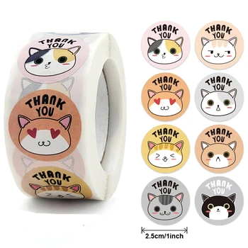 100-500PCS Leuke Dieren Kinderen Stickers Dank U Stickers Decor Kat Kikker Varken Cirkel Roll Seal Label chroom Papier Gift Tag