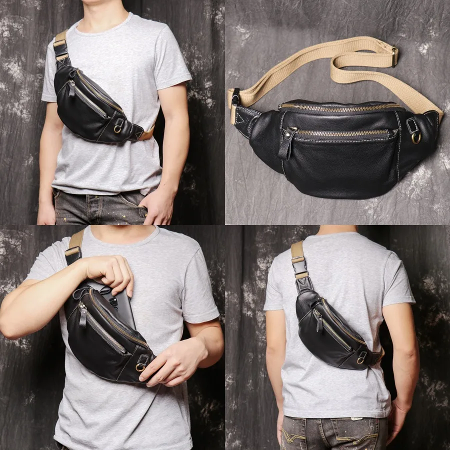 

【New style】 new authentic leather men's bag multi-functional men's close-fitting chest bag cowhide women's waist bag soft leat