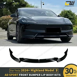 Для 2024 + Tesla Highland Model 3 передний спортивный бампер для губ, спойлер, модель 3, автомобильные аксессуары, блестящий карбоновый принт