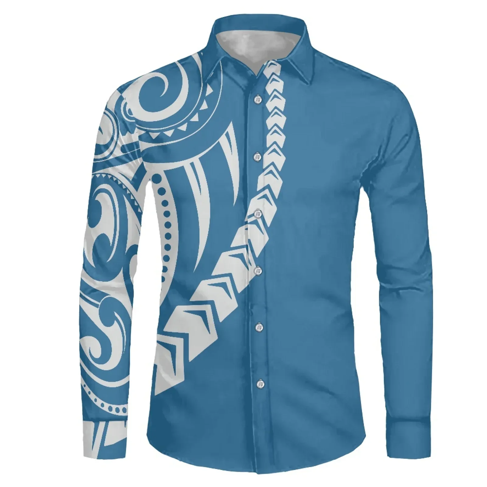 Polynesian Tribal Samoan Totem Tattoo Prints Fashion Long Sleeve Shirts 2022 Mens Harajuku Oversized Shirt Button Up Blouses 5XL