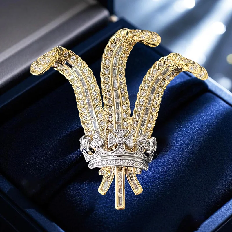 

Винтажная средневековая брошь с цирконом 925, герцогиня, перо, корона, корсаж, аксессуары, женская классическая брошь, декорativo De Ropa