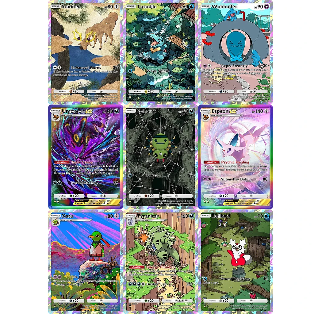 

9Pcs/set DIY Pokemon Pocket Card Self Made Wisdom of Sea and Sky A4 EX Umbreon Sylveon Tyranitar Spinarak Game Collection Card