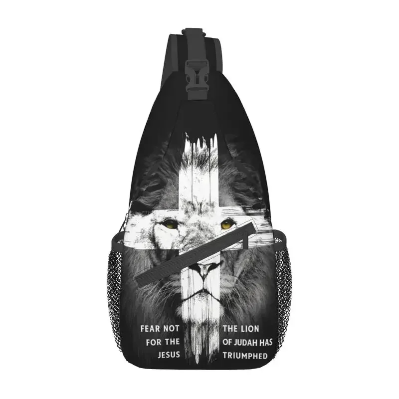 Cool Lion Cross Christian Lord Crossbody Sling Backpack Men Judah Christian Faith Shoulder Chest Bags for Travel Cycling