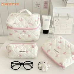 Bolsa de maquillaje de viaje con lazo bonito para mujer, bolsa de cosméticos de algodón acolchada, bolsas de almacenamiento de gran capacidad, organizador de cuidado de la piel dulce, 3 unids/set