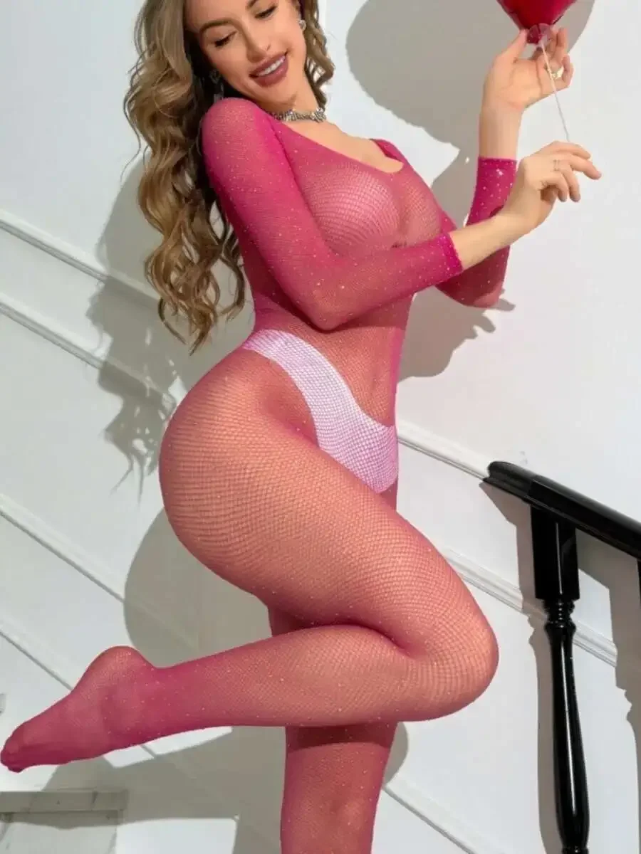 Body sin espalda con escote en V profundo y manga larga para mujer, body Sexy de malla de red de pesca, monos transparentes de Color sólido, encantador AQJP