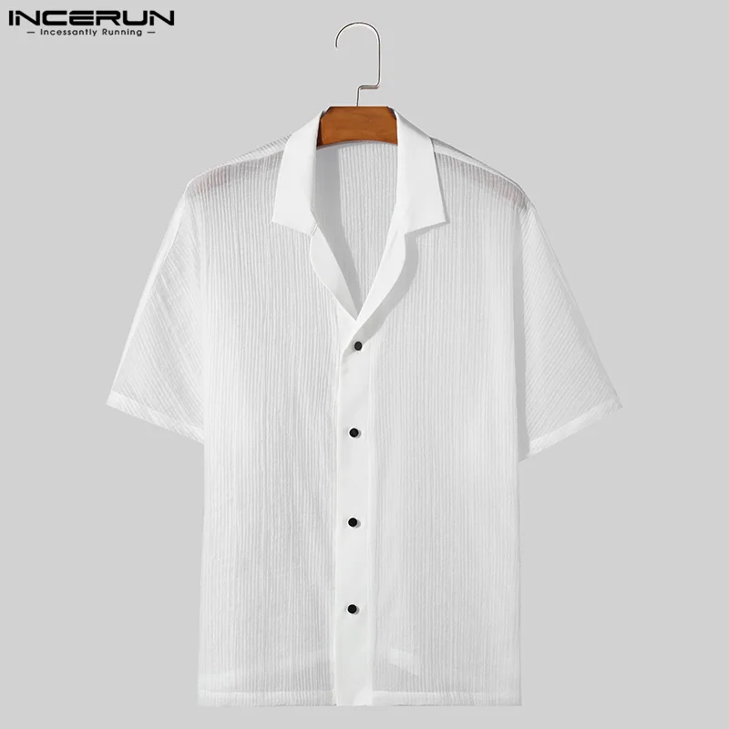 2024 Men Shirt Lapel Short Sleeve Button Summer Casual Men Clothing Streetwear Korean Style Striped Solid Shirts S-5XL INCERUN