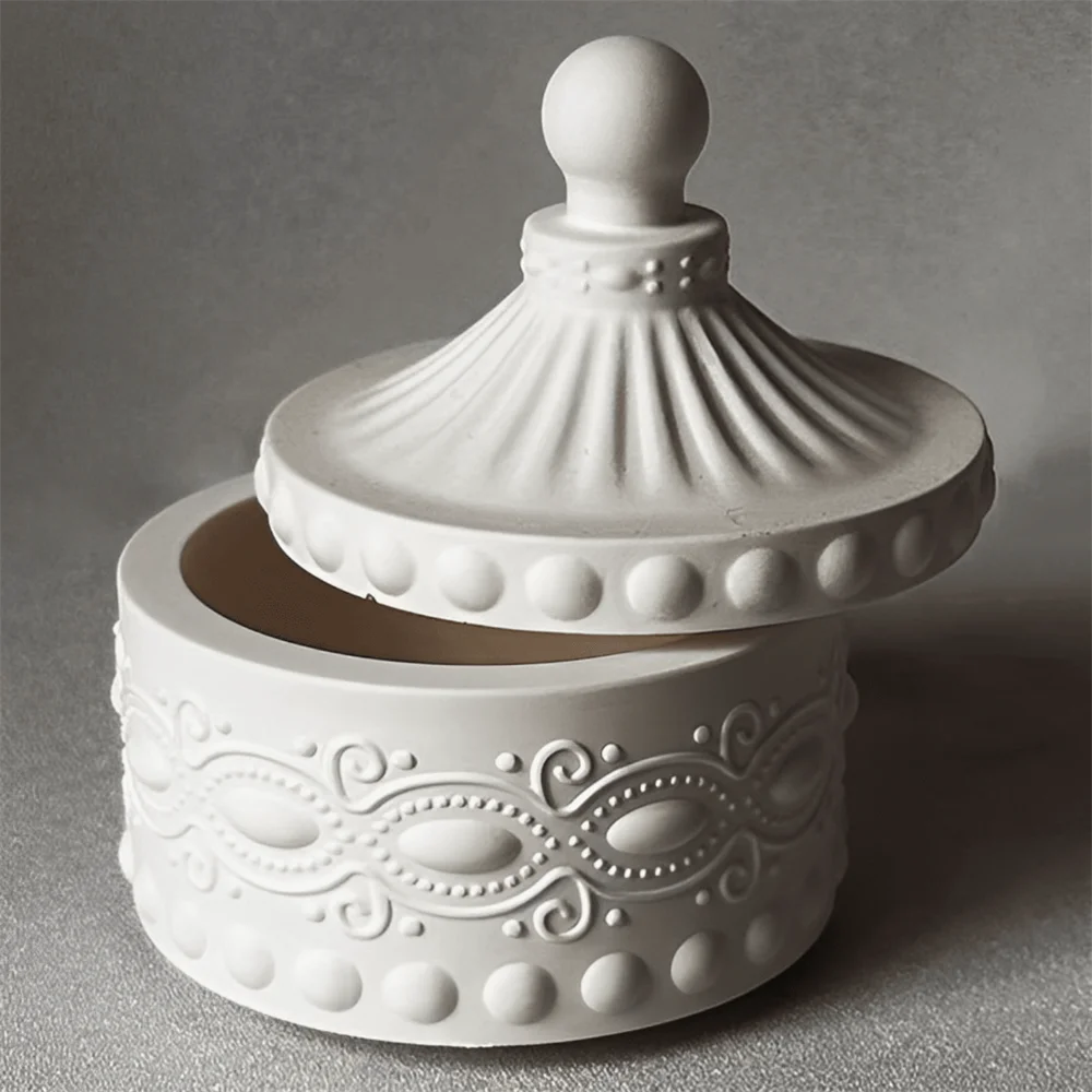 Tarro de tallado Vintage, molde de silicona de arcilla de yeso, caja de almacenamiento de joyería DIY, molde de resina, tarro de vela, contenedor, molde para hacer yeso y cemento