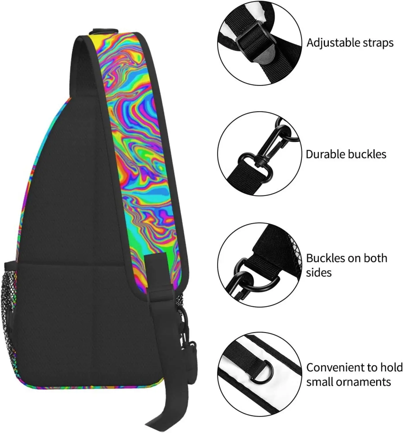 Psychedelic Trippy Sling Backpack,Casual Crossbody Shoulder Backpack Sling Bag Chest Daypack for Men Women Sport Hiking Gym