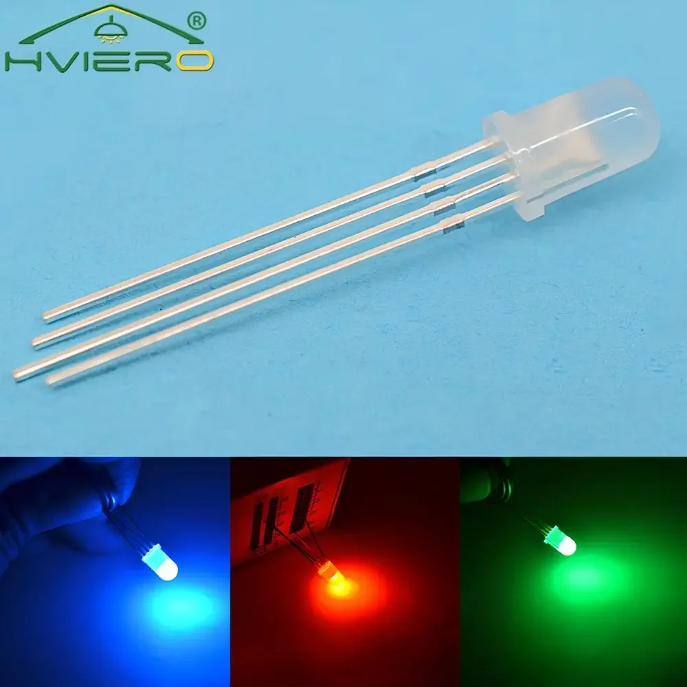 500Pcs F5 5mm 4pin Round DC 3V Diffused RGB Tri-Color Common Cathode Anode Red Green Blue Emitting Diodes LED Lamp Bulb Inline