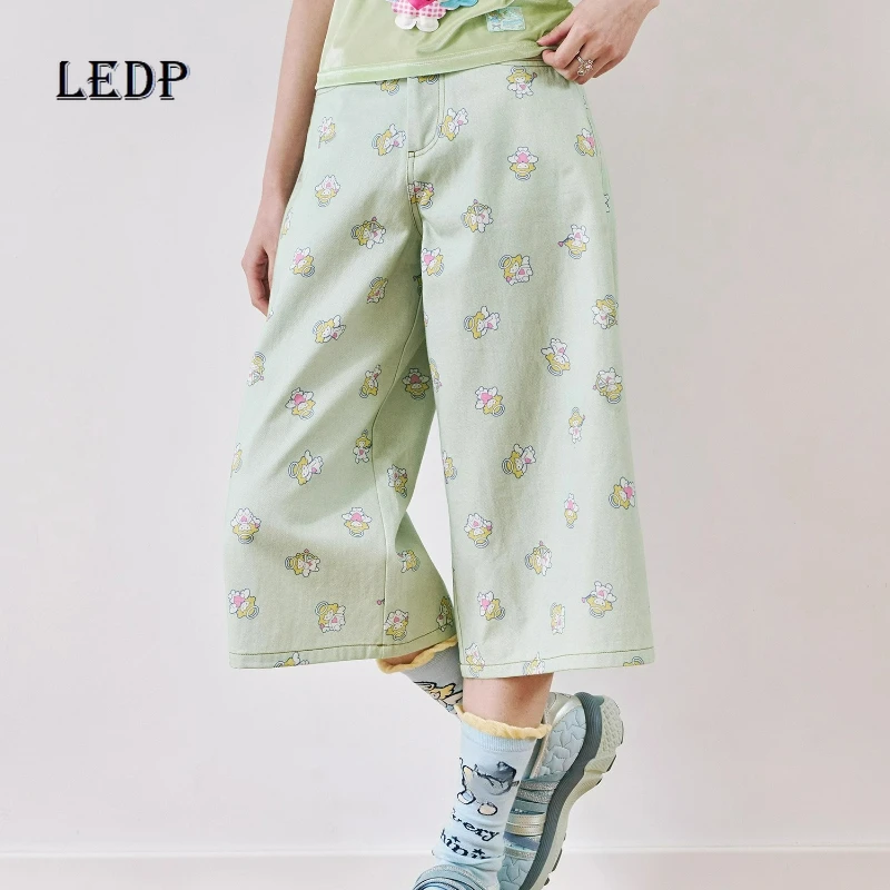 Retro Design Cartoon Print Women's Jeans 2025 Autumn New Sweet Cool Loose Versatile Age Reduction Wide-leg Capris Pants Ladies