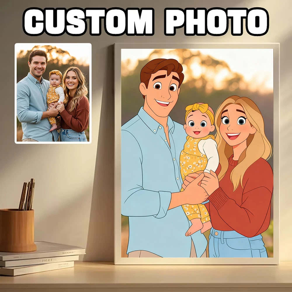 Personalisierte Anpassung Cartoon-Stil Leinwanddruck Poster Porträt Foto Kunstdruck Heimdekoration Geschenk rahmenlos