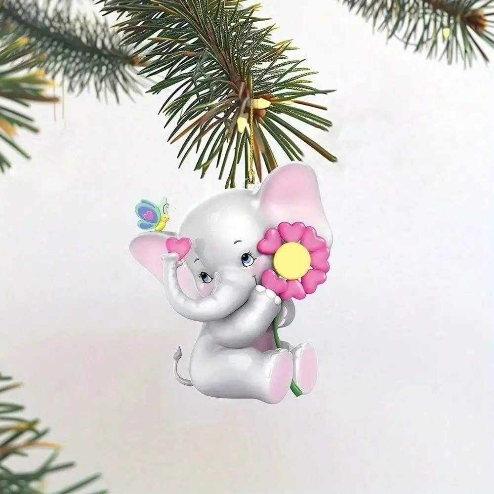 1 Cute Flat Elephant Pendant–Grey Elephant, Curved Trunk, Dual-Use for Daily & Festival, Gift for Girls, Nursery, Parties & Home