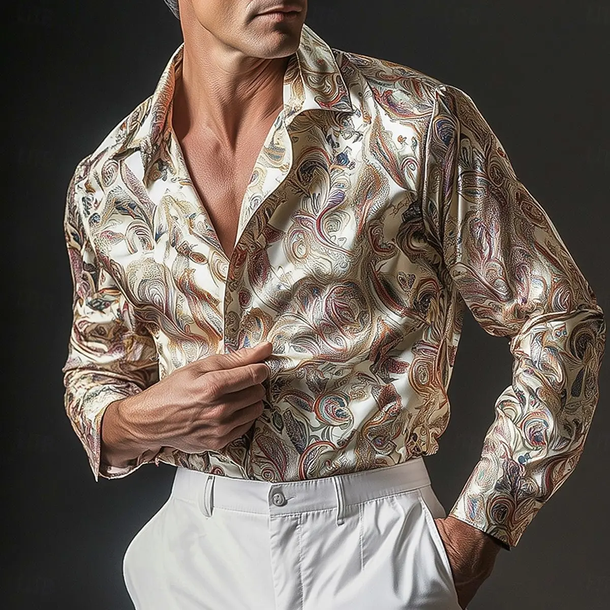 

New 3D printed abstract art pattern men's long sleeved shirt, trendy and comfortable men's clothing, street outdoor men's shirt