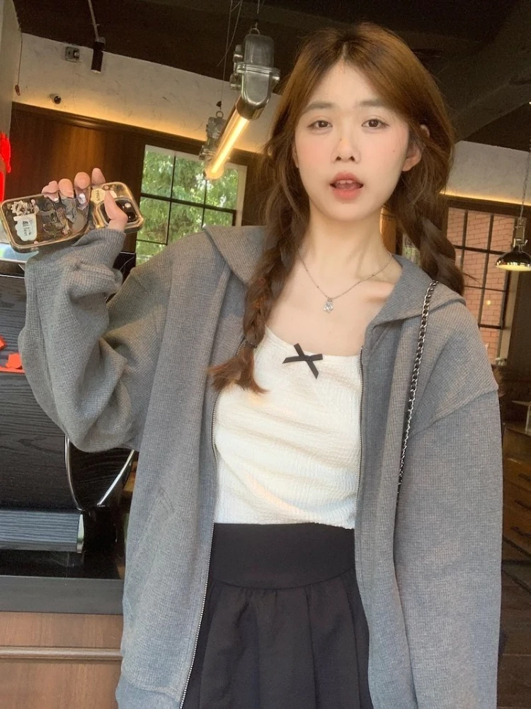 Preppy stijl hoodies matrozenkraag gestreept contrastkleur lange mouwen zakken rits sweatshirt casual losse 2025, dameskleding